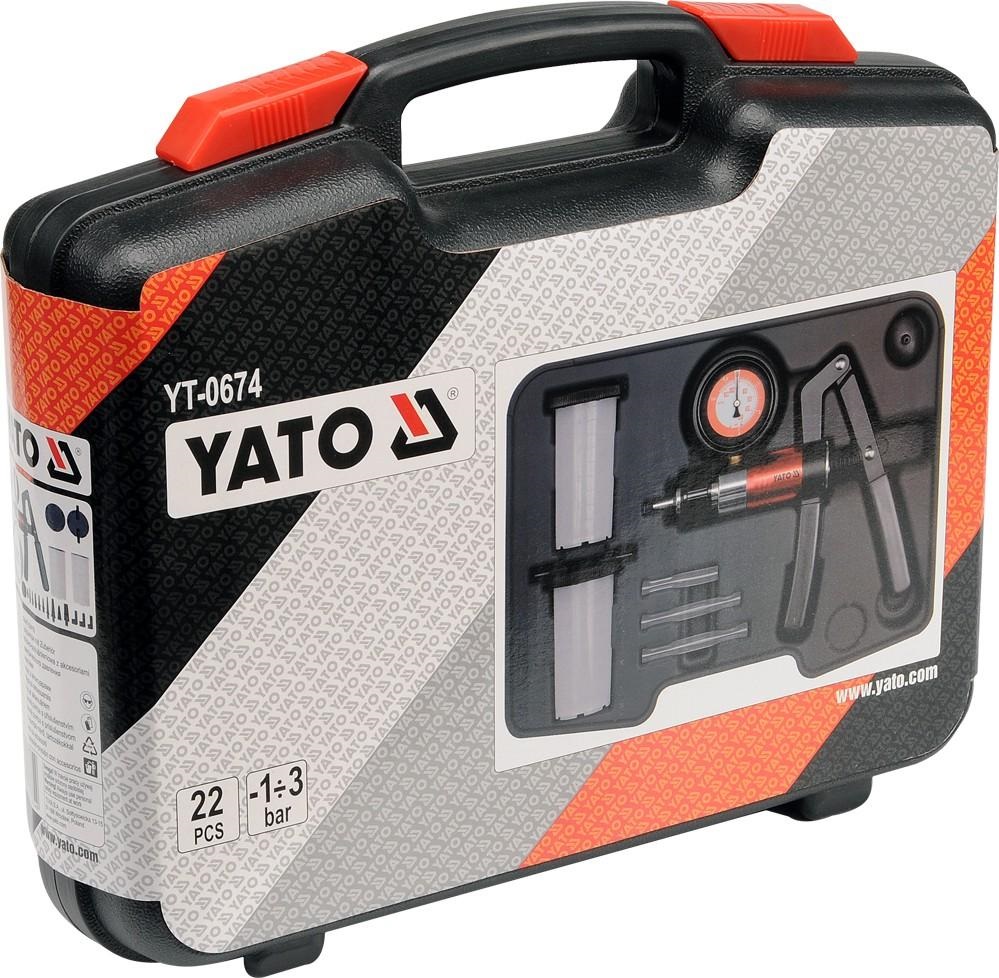 Pompa vidare cu 22 accesorii YATO YT-0674, interval masurare -1 - 3 bar, cutie depozitare