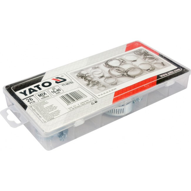 Set 26 coliere metalice pentru furtun YATO YT-06782, diametru 16 - 40 mm