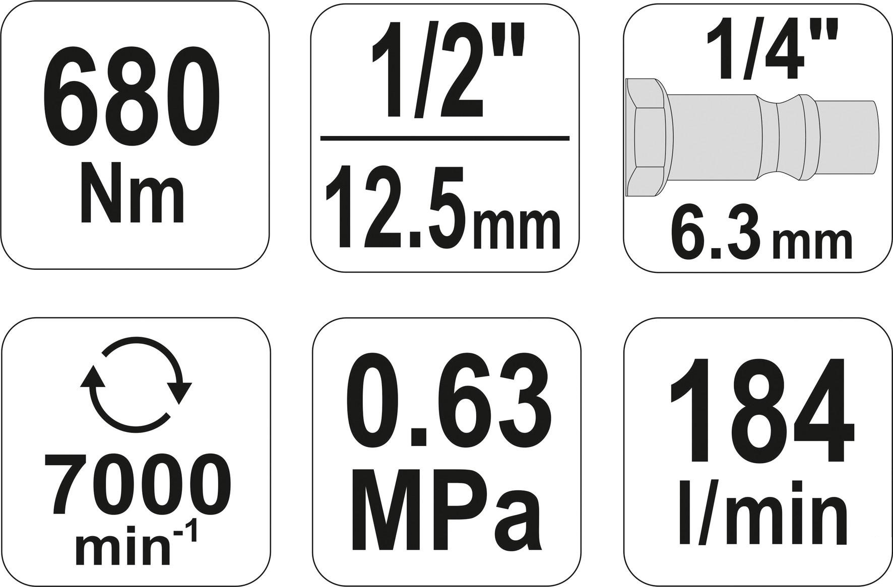 Pistol pneumatic YATO YT-09524, antrenor 1/2 inch, cuplu 680 Nm, consum aer 184 l/min, 7000 rpm