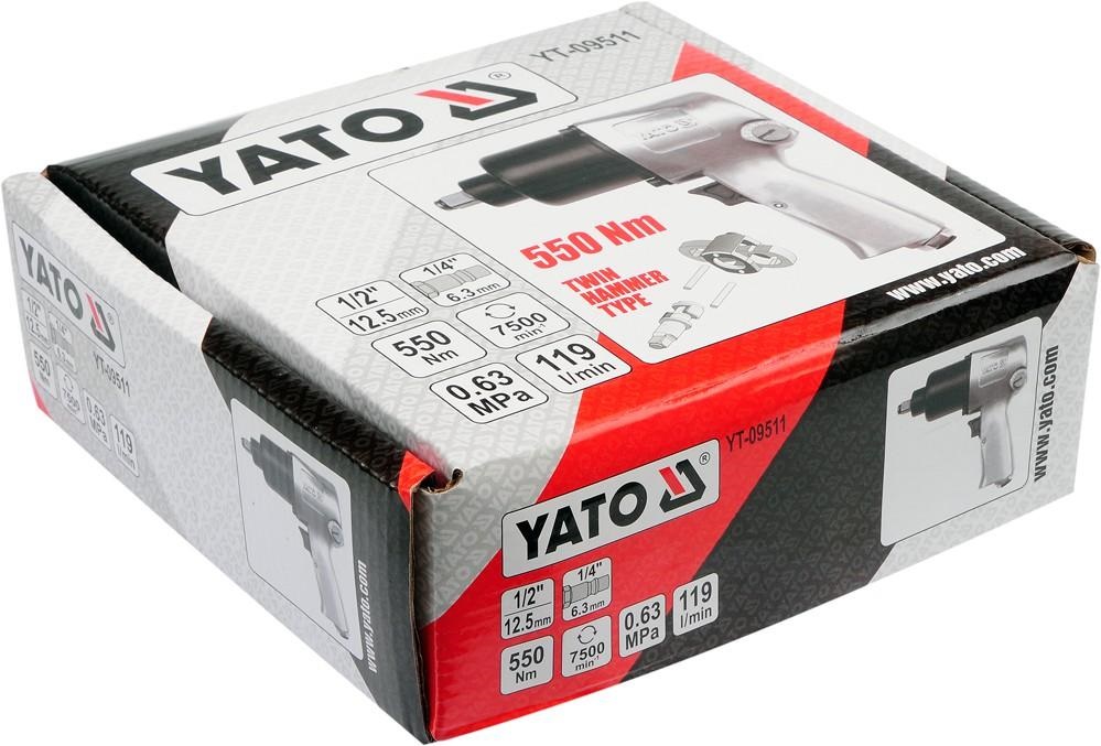 Pistol pneumatic YATO YT-09511, antrenor 1/2 inch, cuplu 550 Nm, presiune functionare 6.3 bar, cupla 1/4 inch