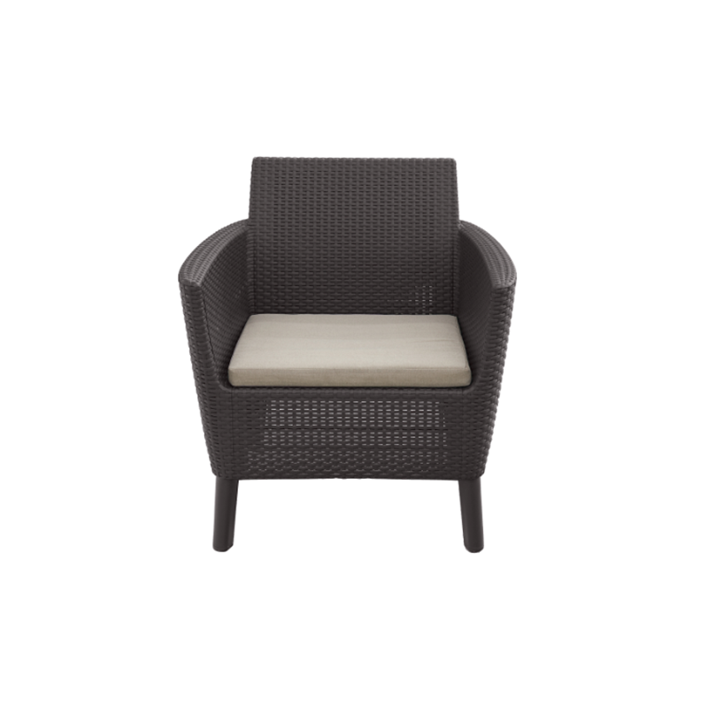 Set mobilier pentru balcon KETER Salemo 253201, masa dreptunghiulara cu spatiu de depozitare, 2 fotolii, 2 perne, maro, polipropilena
