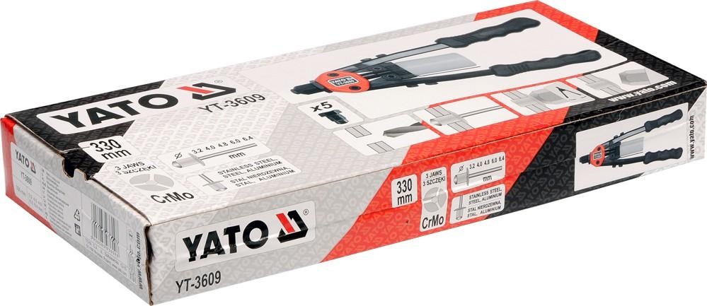 Cleste pentru popnituri YATO YT-3609, 3.2 - 6.4 mm, lungime 330 mm, cu 3 falci din otel crom molibden