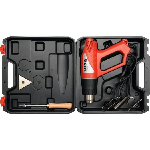 Pistol aer cald YATO YT-82293, 2000 W, temperatura maxima 550 Celsius, 500 l/min, cu termostat digital, cu accesorii