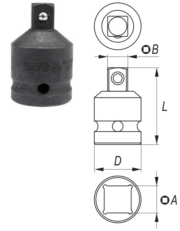 Reductie pentru cheie impact YATO YT-11671, de la 3/4 inch - mama, la 1/2 inch - tata, lungime 55 mm