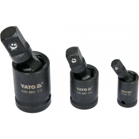 Set articulatii cardanice de impact YATO YT-10643, prindere patrat 1/4 inch, 3/8 inch, 1/2 inch, crom molibden