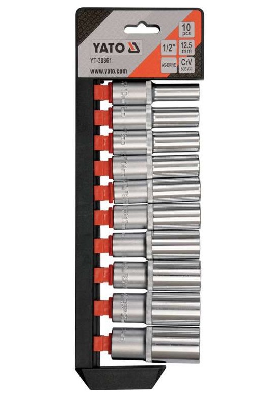 Set 10 chei tubulare YATO YT-38861, 1/2 inch, lungime 76 mm, sistem metric 10-24 mm