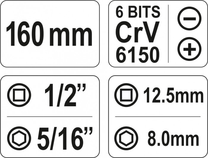 Surubelnita de impact YATO YT-2802, metalica, 7 piese, cutie depozitare