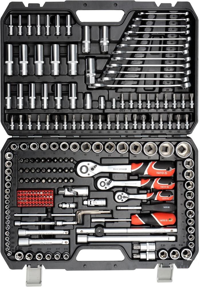 Trusa 216 scule profesionale YATO XXL YT-38841, prindere 1/4 inch, 5/16 inch, cu prelungitor, clichet, biti, cutie depozitare
