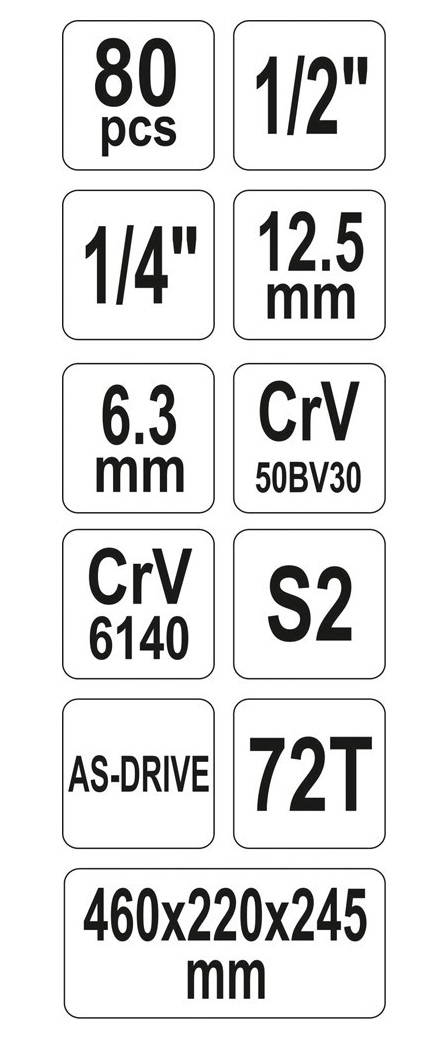 Trusa 80 scule de mana YATO YT-38951, clesti, chei imbus, biti insurubare, chei combinate, ciocan, cutie metalica pentru depozitare
