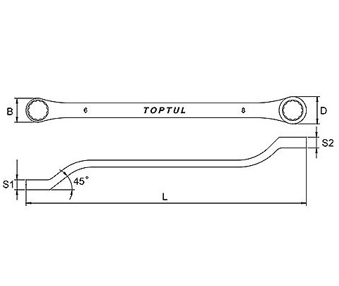 Cheie inelara dubla TOPTUL ACAH2830, deschidere cheie 7/8 x 15/16 inch, lungime 327 mm, unghi 45 grade, crom vanadiu, finisaj cromat