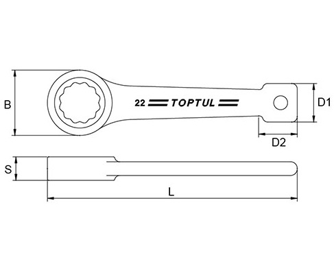 Cheie inelara de impact TOPTUL AAAR4747, deschidere cheie 47 mm, lungime 240 mm, crom molibden