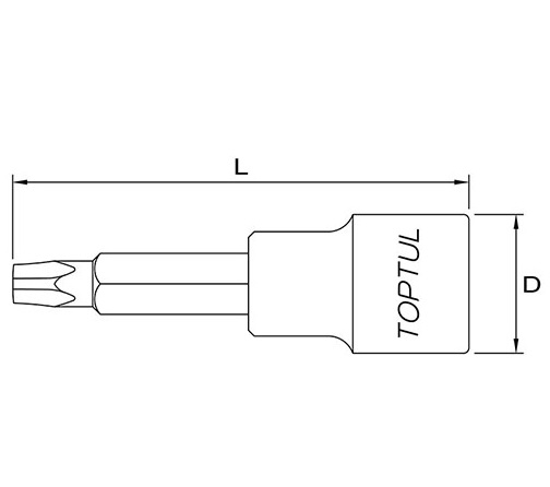 Bit lung cu soclu tubular TOPTUL BCOA1640, profil torx, prindere patrat 1/2 inch, dimensiune cheie T40, lungime 100 mm