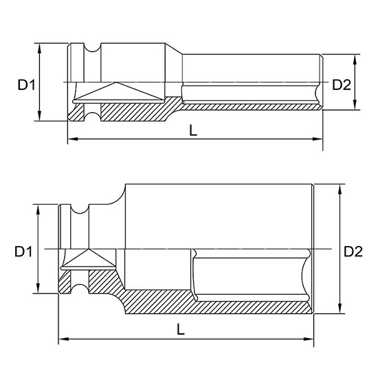 Cheie tubulara de impact TOPTUL KABE1622, antrenor patrat 1/2 inch, deschidere cheie 22 mm, lungime 78 mm, otel crom molibden