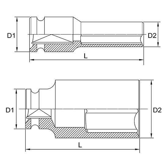 Cheie tubulara de impact TOPTUL KABE2427, antrenor patrat 3/4 inch, deschidere cheie 27 mm, lungime 90 mm, otel crom molibden