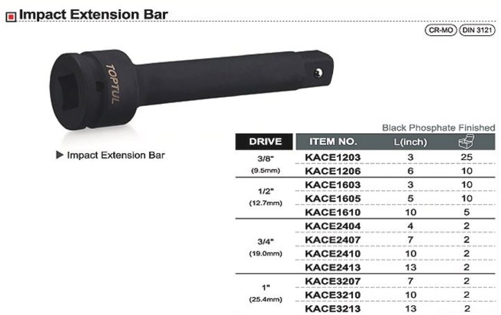 Prelungitor pentru cheie de impact TOPTUL KACE2407, antrenor patrat 3/4 inch, lungime 7 inch/175 mm, crom molibden