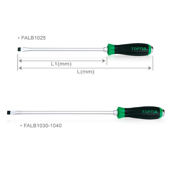 Surubelnita dreapta TOPTUL FALB1025, dimensiuni 1.6x10 mm, lungime 375 mm, lungime activa 250 mm, maner ergonomic, aderent