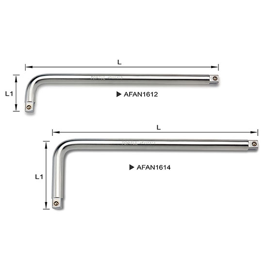 Maner antrenor chei TOPTUL AFAN1612, unghi 90 grade, antrenor patrat 1/2 inch, lungime 300 mm, latime 60 mm, crom vanadiu