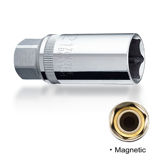 Cheie tubulara magnetica pentru bujii TOPTUL BAAT1616, antrenor patrat 1/2 inch, deschidere cheie 16 mm, lungime 65 mm, crom vanadiu