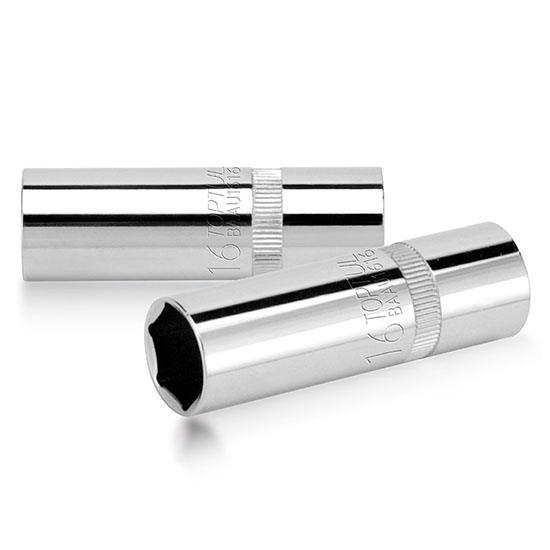 Cheie tubulara pentru bujii TOPTUL BAAU1616, pereti subtiri, antrenor patrat 1/2 inch, deschidere cheie 16 mm, lungime 65 mm, crom vanadiu