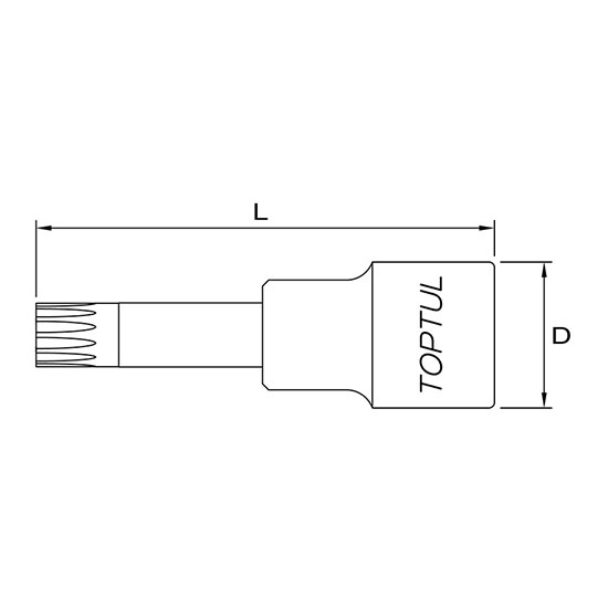 Bit cu soclu tubular TOPTUL BCMD1610, profil torx, antrenor patrat 1/2 inch, deschidere cheie M10, lungime 140 mm, crom vanadiu