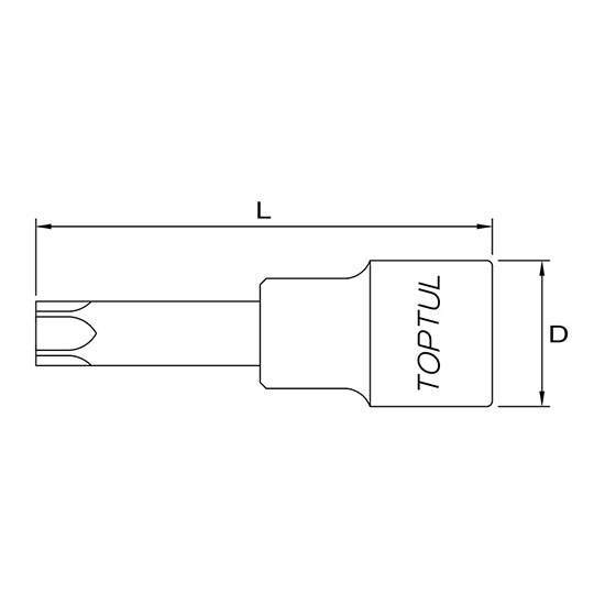 Bit lung cu soclu tubular TOPTUL BCUA1655, profil stea, antrenor patrat 1/2 inch, deschidere cheie T55, lungime 140 mm, crom vanadiu