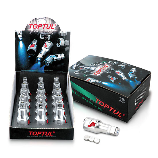 Adaptor cheie tubulara cu LED TOPTUL CAED1612, patrat 1/2 inch - 3/8 inch, lungime 58 mm, crom vanadiu, finisaj lucios