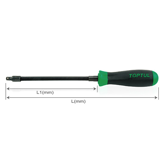 Maner surubelnita pentru tubulare TOPTUL CASP0829, flexibil, antrenor 1/4 inch, lungime totala 290 mm, lungime activa 175 mm, maner cauciucat, aderent