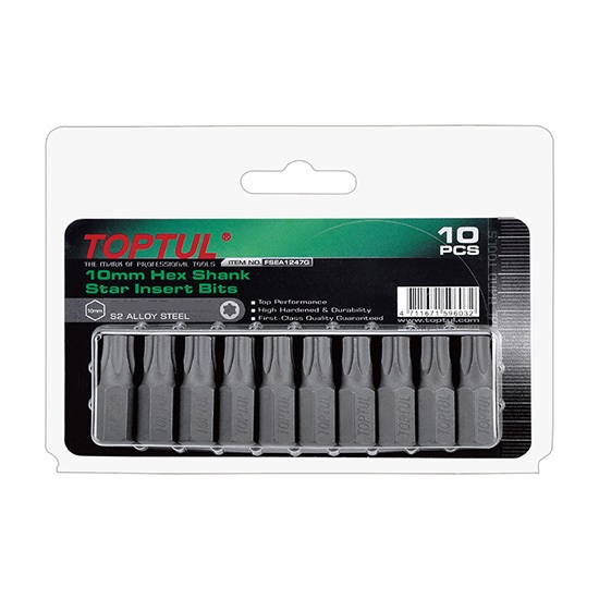 Set 10 biti pentru insurubare TOPTUL FSEA1227G, prindere hexagonala 10 mm, profil torx T27, lungime 30 mm, finisaj fosfatat