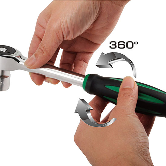 Antrenor clichet TOPTUL CJTV1629, 60 dinti, antrenor patrat 1/2 inch, lungime 290 mm, maner rotativ 360 grade, finisaj lucios