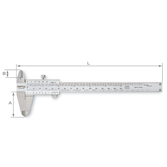 Subler TOPTUL IACA0150, domeniu masurare 0-150 mm, precizie 0.02 mm, lungime 237 mm, din otel inoxidabil, cutie plastic