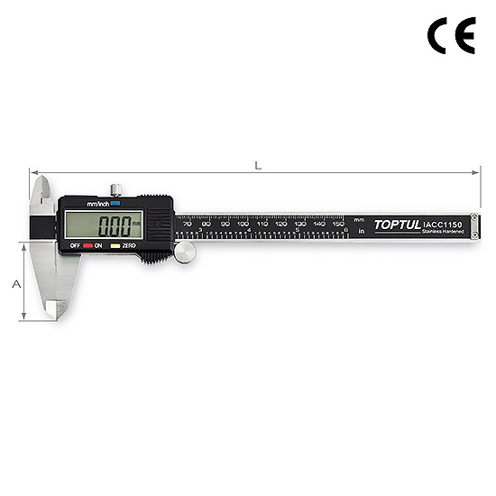 Subler digital TOPTUL IACC1150, domeniu masurare 0-150 mm, precizie 0.03 mm, din otel inoxidabil, cutie plastic