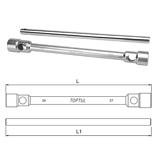 Cheie tubulara pentru roti camion TOPTUL CTIA3032, doua capete hexagonale, deschidere chei 30 x 32 mm, lungime 406 mm, crom vanadiu, finisaj satinat