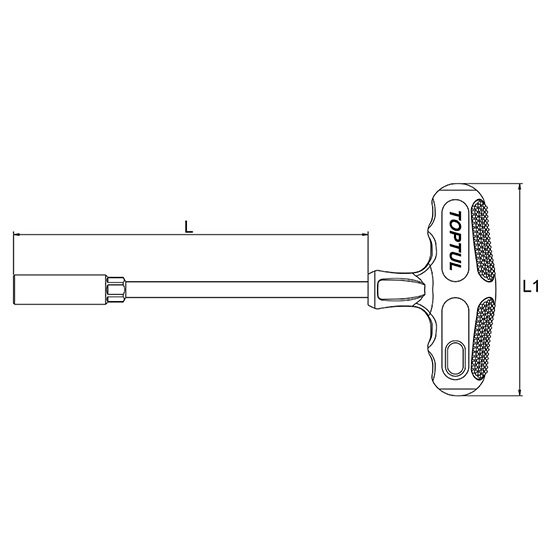 Cheie tubulara lunga cu maner T TOPTUL CTJA0523, deschidere cheie 5 mm, profil hexagonal, lungime 230 mm, crom vanadiu, finisaj satinat