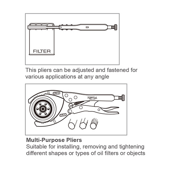 Cleste pentru filtru ulei TOPTUL DMAC1A10, lungime 10 inch/ 254 mm, deschidere falci 53 - 118 mm, din crom vanadiu