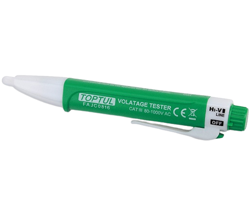 Creion testare tensiune TOPTUL FAJC0816, fara contact, clasa protectie CAT III 1000V, indicator LED, alimentare baterii 2 x AAA, neincluse