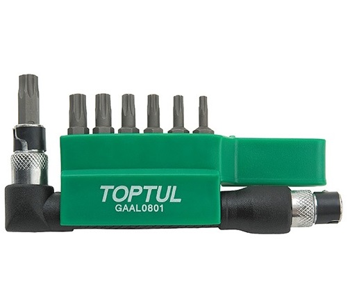 Set 8 biti insurubare TOPTUL GAAL0801, antrenor 1/4 hexagonal, profil torx, deschidere chei T10, T15, T20, T25, T27, T30, T40, lungime 30 mm