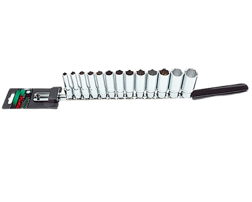 Set 13 chei tubulare adanci TOPTUL GAAQ1311, antrenor patrat 3/8 inch, hexagonale, dimensiuni 7, 8, 9, 10, 11, 12, 13, 14, 15, 16, 17, 19, 21 mm, satinate