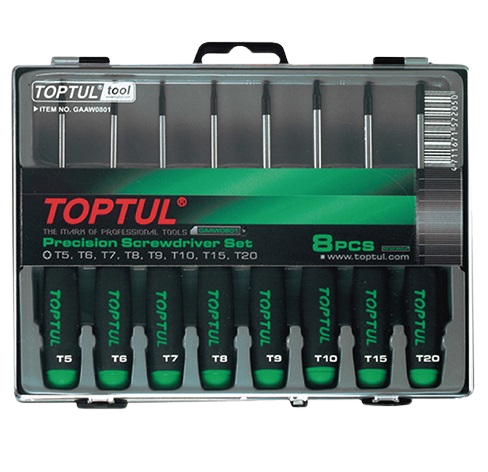 Set 8 surubelnite de precizie TOPTUL GAAW0801, T5x50, T6x50, T7x50, T8x50, T9x50, T10x50, T15x50, T20x50, maner aderent