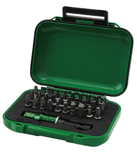 Set 31 biti insurubare TOPTUL GABW3102, suport magnetic biti 1/4 inch, phillips, pozidrive, drept, hexagonal, torx, patrat, cutie plastic