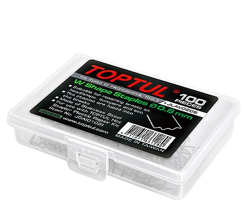 Set 100 capse pentru reparatii plastic TOPTUL JLAV0206, forma capse W, diametru sarma 0.6 mm, otel inoxidabil