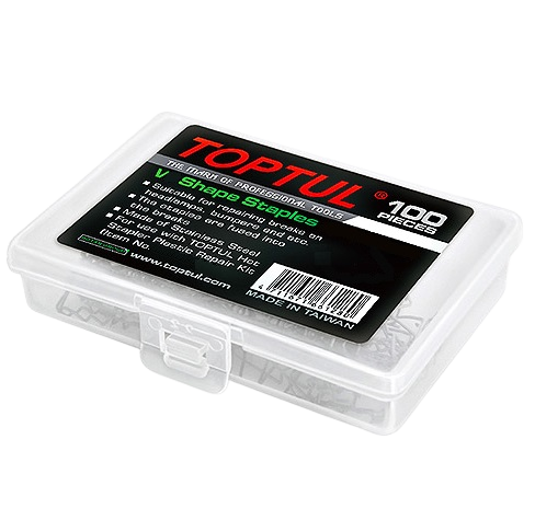 Set 100 capse pentru reparatii plastic TOPTUL JLAV0306, forma capse V, diametru sarma 0.6 mm, otel inoxidabil