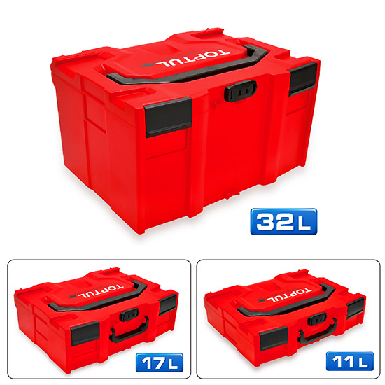 Cutie pentru scule TOPTUL TBBE0502, interconectabila, dimensiuni 456x372x115 mm, volum 11 litri, cu manere, din ABS