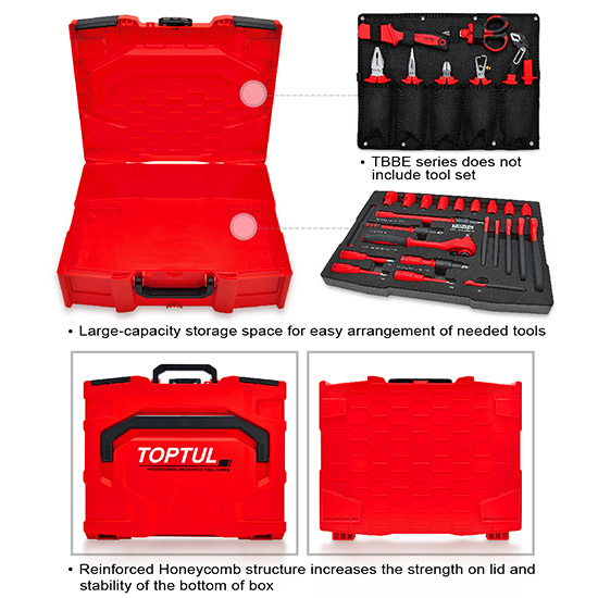 Cutie pentru scule TOPTUL TBBE0702, interconectabila, dimensiuni 456x372x262 mm, volum 32 litri, cu manere, din ABS