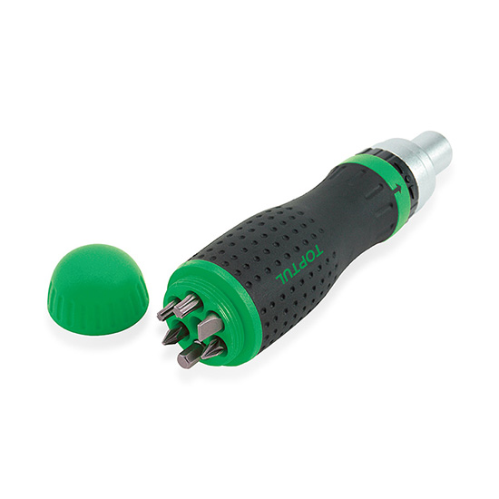 Surubelnita cu clichet reversibil TOPTUL FTED1421, prindere hex 1/4, 5/16, 7/16 inch, lungime activa 50 mm, lungime totala 207 mm, cu depozitare
