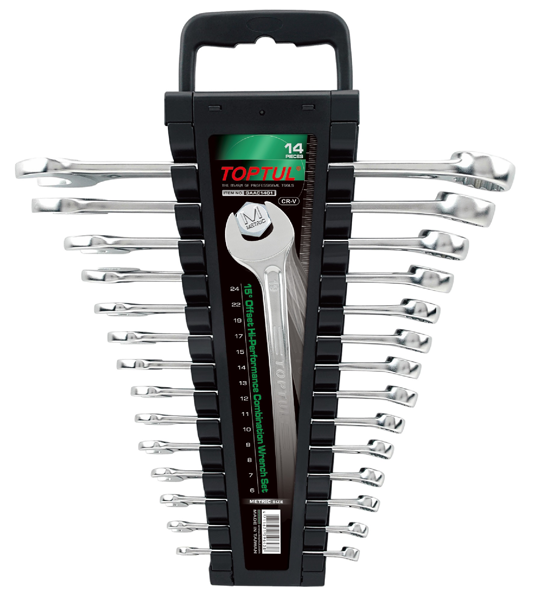 Set 14 chei combinate TOPTUL GAAC1401, deschidere chei 6, 7, 8, 9, 10, 11, 12, 13, 14, 15, 17, 19, 22, 24 mm, satinate