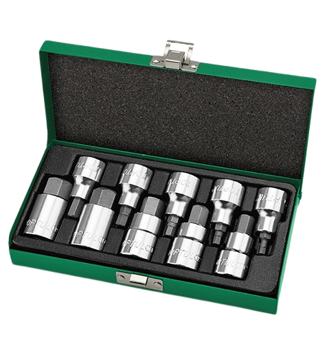 Trusa 10 biti insurubare TOPTUL GAAD1007, prindere hex 1/2 inch, deschidere chei 4, 5, 6, 7, 8, 10, 12, 14, 17, 19 mm, satinat, cutie metalica