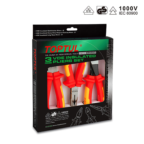 Set 3 clesti izolati TOPTUL GAAE0308, 1 x cleste combinat, 1 x cleste cu varf lung, 1 x cleste cu taiere diagonala, lungime 203.2 mm