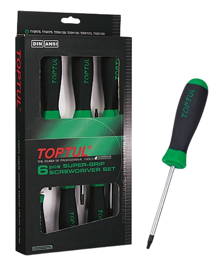Set 6 surubelnite torx TOPTUL GAAE0610, dimensiuni T10x75, T15x75, T20x100, T25x100, T30x125, T40x150 mm, manere aderente