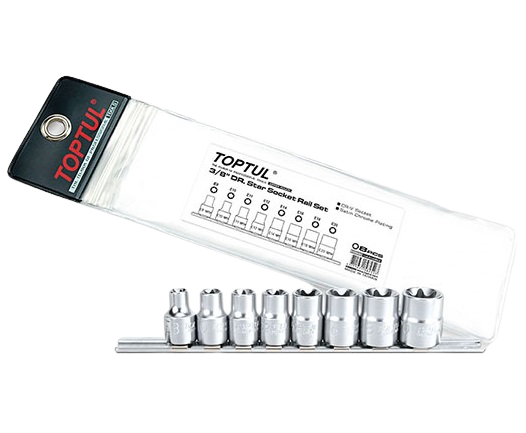 Set 8 chei tubulare TOPTUL GAAG0802, antrenor patrat 3/8 inch, deschidere chei E8, E10, E11, E12, E14, E16, E18, E20