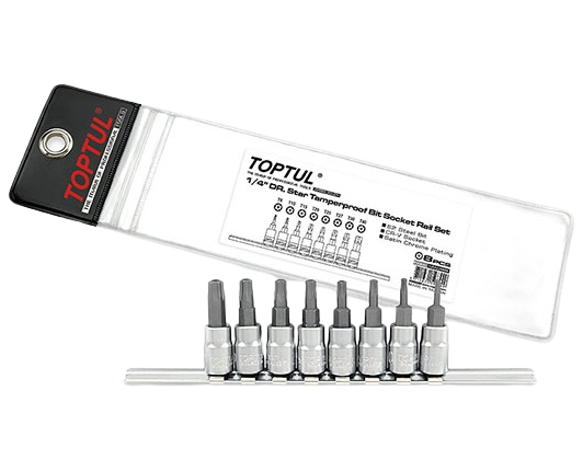 Set 8 biti pentru insurubare TOPTUL GAAG0809, prindere 1/4 inch, profil torx T8, T10, T15, T20, T25, T27, T30, T40, lungime 37 mm